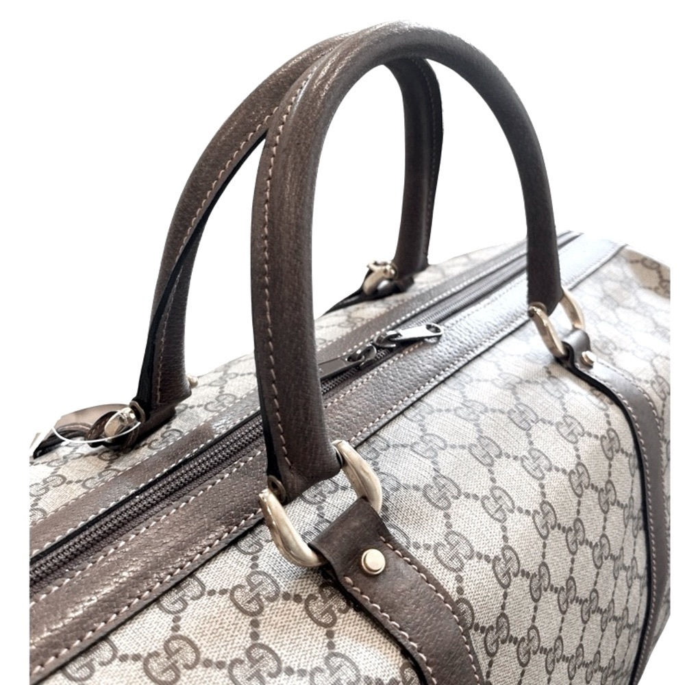 Vintage Gucci GG Supreme Boston Bag Travel Duffle Brown Monogram Leather Trim - Picture 14 of 15
